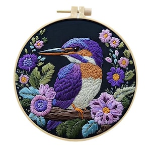 3D Beautiful Kingfisher-borduurpakket, prachtige bloemenborduurwerk, Kingfisher-borduurpakket, moderne Crewel-borduurset voor beginners,
