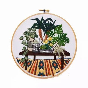 Kit de bordado de folhas tropicais 3D, bordado de cactos, kit de bordado de folhas, kit de bordado moderno Crewel, kit de bordado para iniciantes,
