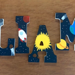 Hand Painted Astronaut Space Planet Themed Custom Nursery Children’s Bedroom Letters