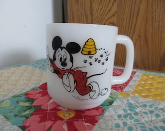 Vintage Mickey Mouse Club Beehive Milk Glass Mug Libbey