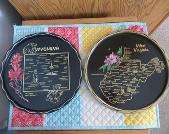 Vintage Souvenir West Virginia and Wyoming trays - 10.75"