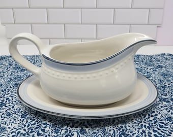 Gravy Boat & Underplate Mountain Sky by Johann Haviland, Crowning Fashion Dinnerware from Japan, Blue Band