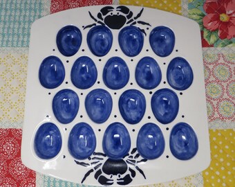 Costal Collection Signed Blue Crab 18 Egg Deviled Egg Plate Tray Platter