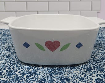 1.5 Quart Square Casserole Quilt (Corelle) by Corning Corelle , Red Hearts, Blue Diamonds