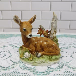 Vintage Homco Figurine #8879 Fawn Baby Deer Wildlife Home Interiors Bisque Porcelain
