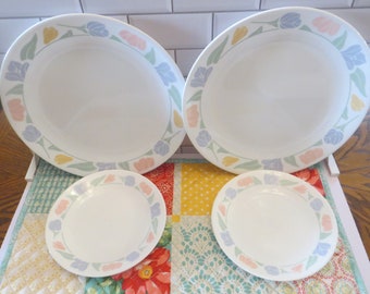 Corelle Friendship Plate Set: Pastel Floral Dinner & Dessert Plates