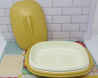 Vintage Tupperware Microwave Steamer 3pc w/Insert Harvest Gold
