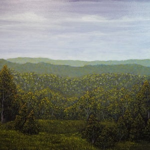 Vibrant Landscape Print: Digital Download of an Original Painting; Foggy Forest