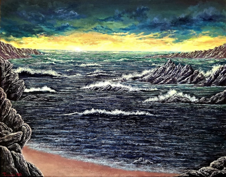 Seascape Wall Art Printable Wall Art Art Prints Digital Download Prints Seascape Painting Original Acrylic Painting Ocean Sunrise