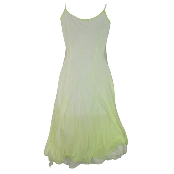 Sundress | Voile Cotton | Coverup | Resort | Summer | Day & Evening Wear | Thin Straps | 2 Layer | Light Lime + White