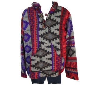 Pullover | 3 Button + Waist + Hood Drawstring Closure | V-Neck | Hoodie + Pocket| Bohemian | Boho | Designer Style | Size: M &gt; L |