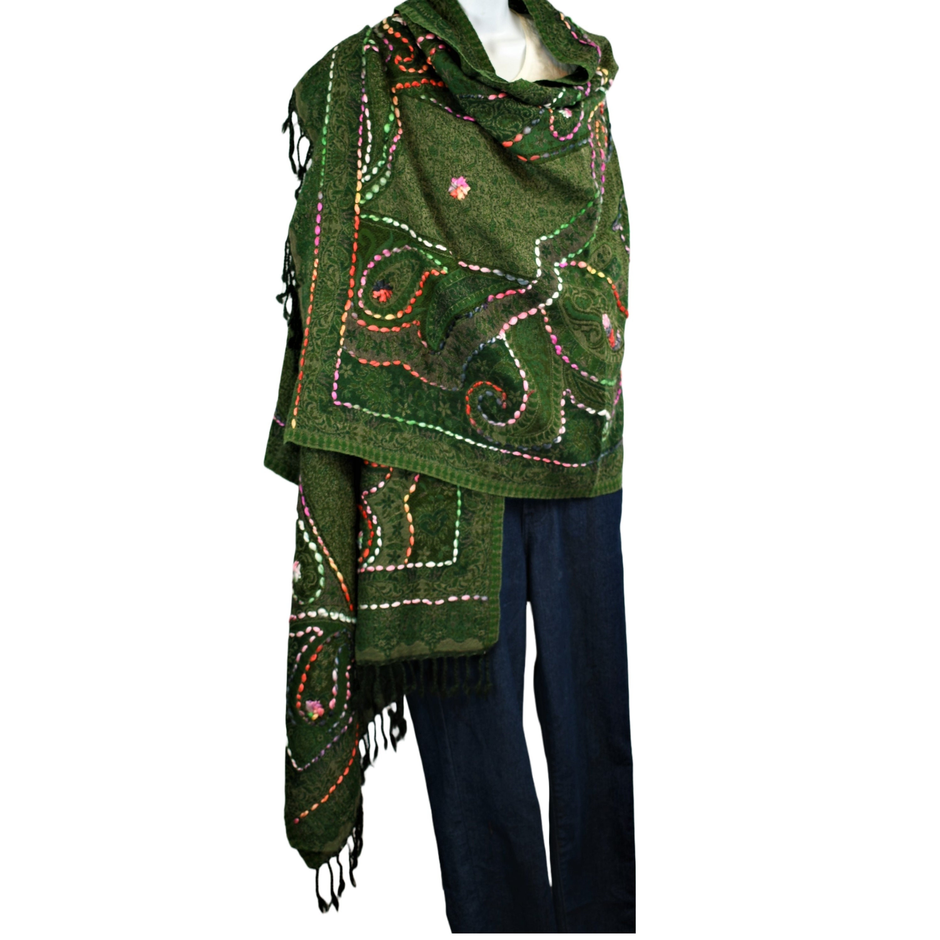 Shawl | Stitched Accent Embroidery | Yak + Sheep Wool Blend Shawl | Stitched Accent Embroidery | Yak + Sheep Wool Blend