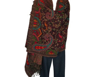 Shawl | Stitched Accent Embroidery | Yak + Sheep Wool Blend | Handmade | Maroon