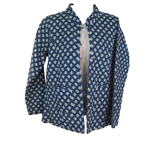 Jacket | Short | Quilt | Handmade | Reversible | 2 Patterns | Geometric |Buttons | XL&gt;XXL | Blue