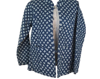 Jacket | Short | Quilt | Handmade | Reversible | 2 Patterns | Geometric |Buttons | XL&gt;XXL | Blue