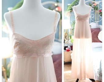 Camisón rosa estilo babydoll de los años 60, estilo Vassarette / negligé largo, lencería glamurosa del viejo Hollywood, camisón, princesa, corte imperio