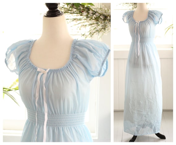 1960s soft Cinderella blue nightgown semi sheer e… - image 1