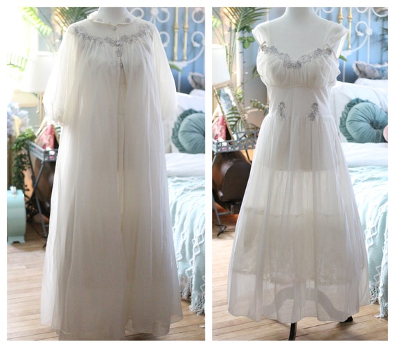 1950s white & silver princess peignoir set / empi… - image 1