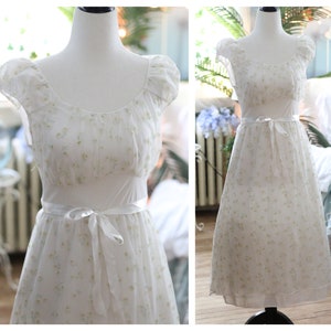 1960s cap sleeve daisy nightgown / empire waist babydoll lined midi tea lingerie gown princess nightie cottagecore Old Hollywood nightdress