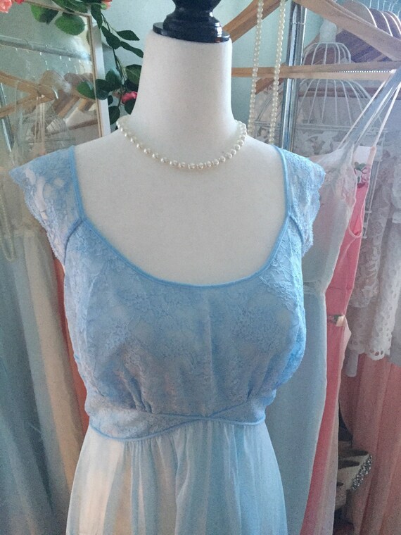 1960s Vanity Fair long sky blue grecian nightgown