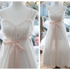 1960s white swiss dot Eyeful babydoll nightgown / midi long sweeping cottagecore dress semi sheer gown lingerie Old Hollywood nightie slip