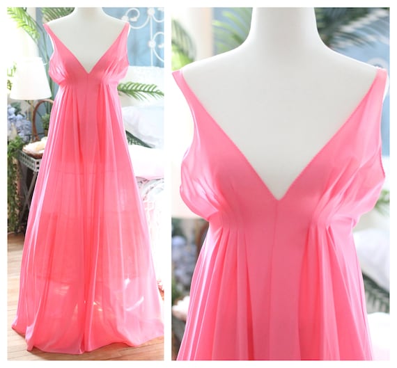 1960s hot pink empire waist nightgown / babydoll … - image 1