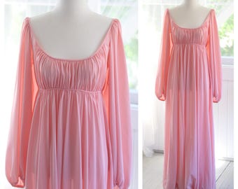 Jaren 60 Claire Sandra door Lucie Ann Griekse nachtjapon / Empire Waist Regency lange gezwollen lantaarnmouwen godinnenjurk lingeriejurk