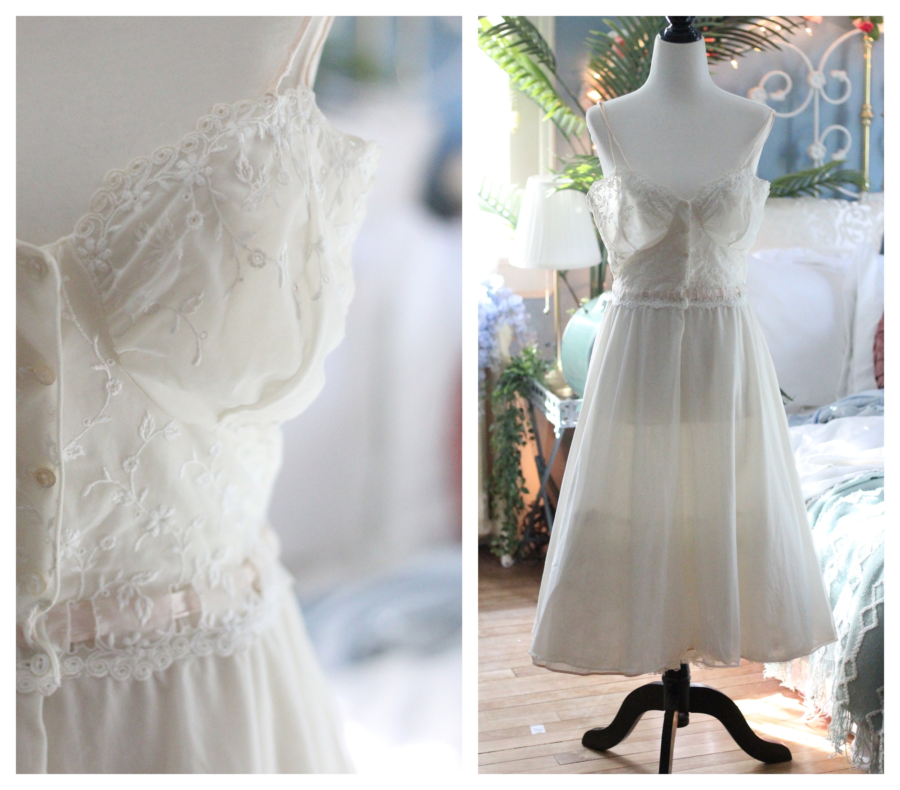 ワンピース 1900s Fluffy Collar Night Dress Victorian Nightgown, Long Night Gown, Vintage Sleepwear