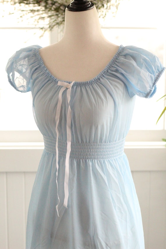 1960s soft Cinderella blue nightgown semi sheer e… - image 4