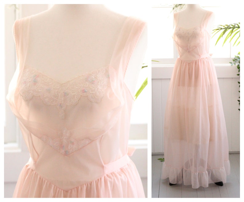 1960s Soft Chiffon Lace Blush Pink Maxi Nightgown Gunne Sax - Etsy Canada