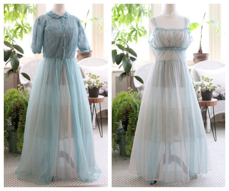 Vintage 1960's | Floaty Pastel Blue 'Aristocraft by Superior' Peignoir & Gown Set