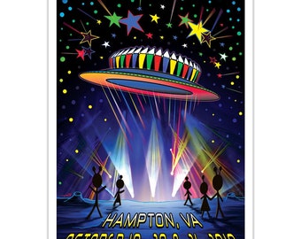 Hampton 2018 Phlying Saucer Show Poster,  Phish Hampton 2018 Show Poster, Phanart Hampton  2018 Show Poster