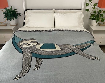Sloth Woven Cotton Blanket, Sloth Blanket, Phish Blanket, Cute Sloth Blanket, Sloth Sleeping, Sloth,