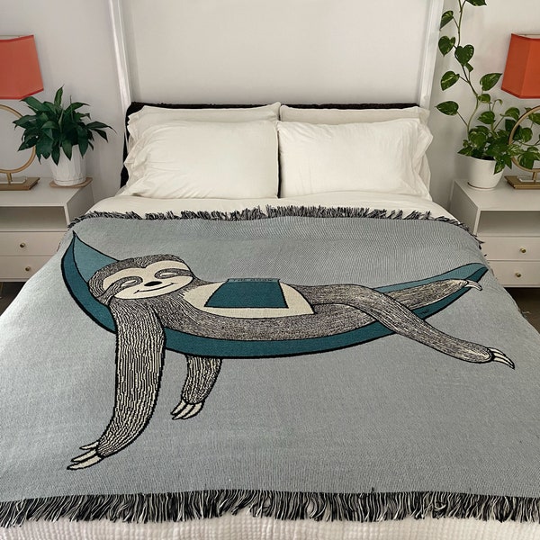 Sloth Woven Cotton Blanket, Sloth Blanket, Phish Blanket, Cute Sloth Blanket, Sloth Sleeping, Sloth,