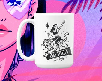 Pilates Coffee Mug, Reformer Lover Gift, Pilates Teacher Coffee Cup, Studio Bestie Gift, Long Stretch Short Patience 15 oz Mug
