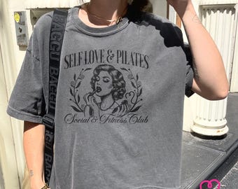 Pilates Social Fitness Club Crop Top, Self Love Wellness Tee