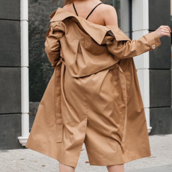 Trench beige, Trench printanier, Trench printanier, Trench-coat en coton, Trench-coat pour femme, Pardessus d'automne, Manteau oversize, Trench long