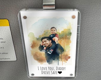 Dad Gifts for Dad Fathers Day Gift Personalized Watercolor Painting from Photo, Gift from Daughter, Gift from Wife, Custom Car Visor Clip