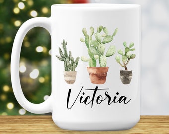Cactus Coffee Mug, Cute Cactus Cup, Plant Coffee Mug, Cactus Lover Gift - Flower Mug, Custom Cactus Gifts for Women, Personalized Gifts