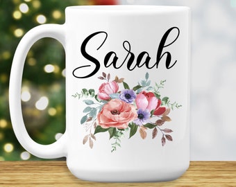 Personalized Name Mug for Women & Girls - Personalized Gift for Her - Custom Name Coffee Mug - Personalized Gifts - Floral Design