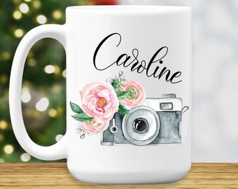 Photographer Coffee Mug, Custom Name Gifts for Women, Girls, Photography Lovers Cup, Birthday Gifts, Camera Cup, Personalized Gifts