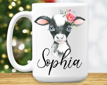 Cow Mug - Cow Coffee Mug - Cute Cow Gifts - Cow Lover Gifts - Cow Cup Gifts for Women, Custom Gift for Girls, Mom - Personalized Gifts