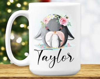 Cute Penguin Mug, Penguin Coffee Cup, Penguin Gifts for Women - Penguin Coffee Mug for Girls - Penguin Lover Custom Name, Personalized Gifts