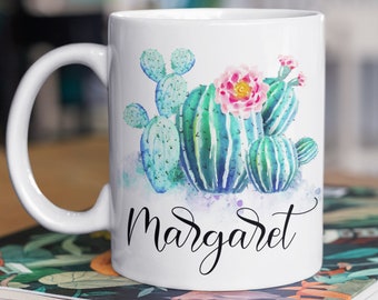 Cactus Mug, Personalized Cactus Coffee Mug, Cute Cactus Cup - Plant Coffee Mug - Cactus Lover Gift - Name Mug - Personalized Gifts for Women