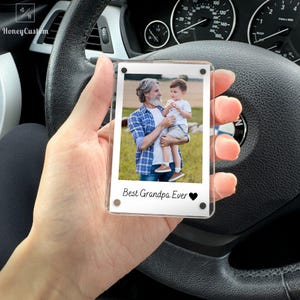 Grandpa Gifts Car Visor Clip, Custom Photo Frame for Grandpa Birthday Gift for Him, Personalized Father’s Day Gift, New Grandpa Gift