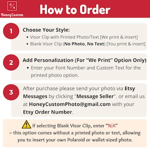 The image is a step-by-step guide on how to order a custom vison clip, providing instructions on how to customize the vison clip based on the user's preferences.