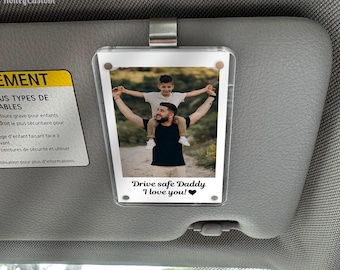 Regalos para papá: Clip para visera de coche con foto personalizada. Regalo único para papá de parte de su hijo o hija. Recuerdo sentimental.