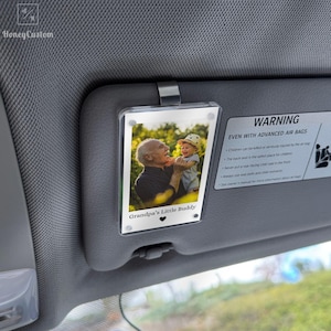 Grandpa Gifts Car Visor Clip, Custom Photo Frame for Grandpa Birthday Gift for Him, Personalized Father’s Day Gift, New Grandpa Gift