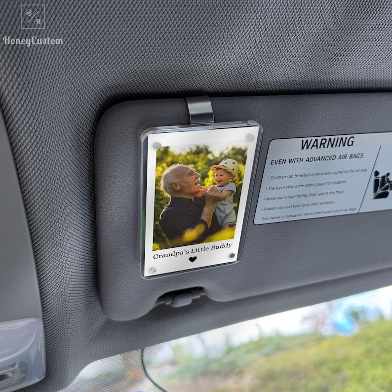 Grandpa Gifts Car Visor Clip, Custom Photo Frame for Grandpa Birthday Gift for Him, Personalized Father’s Day Gift, New Grandpa Gift