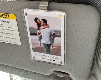 Personalized Long Distance Gift for Him or Her – Custom Photo Car Visor Clip, Drive Safe Gift, Anniversary Gift for Boyfriend, Couple Gift